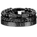 Men's Black Double Leopard Head Braided Stainless Steel Roman Numeral Bracelet Set Style_ipsvogv.com