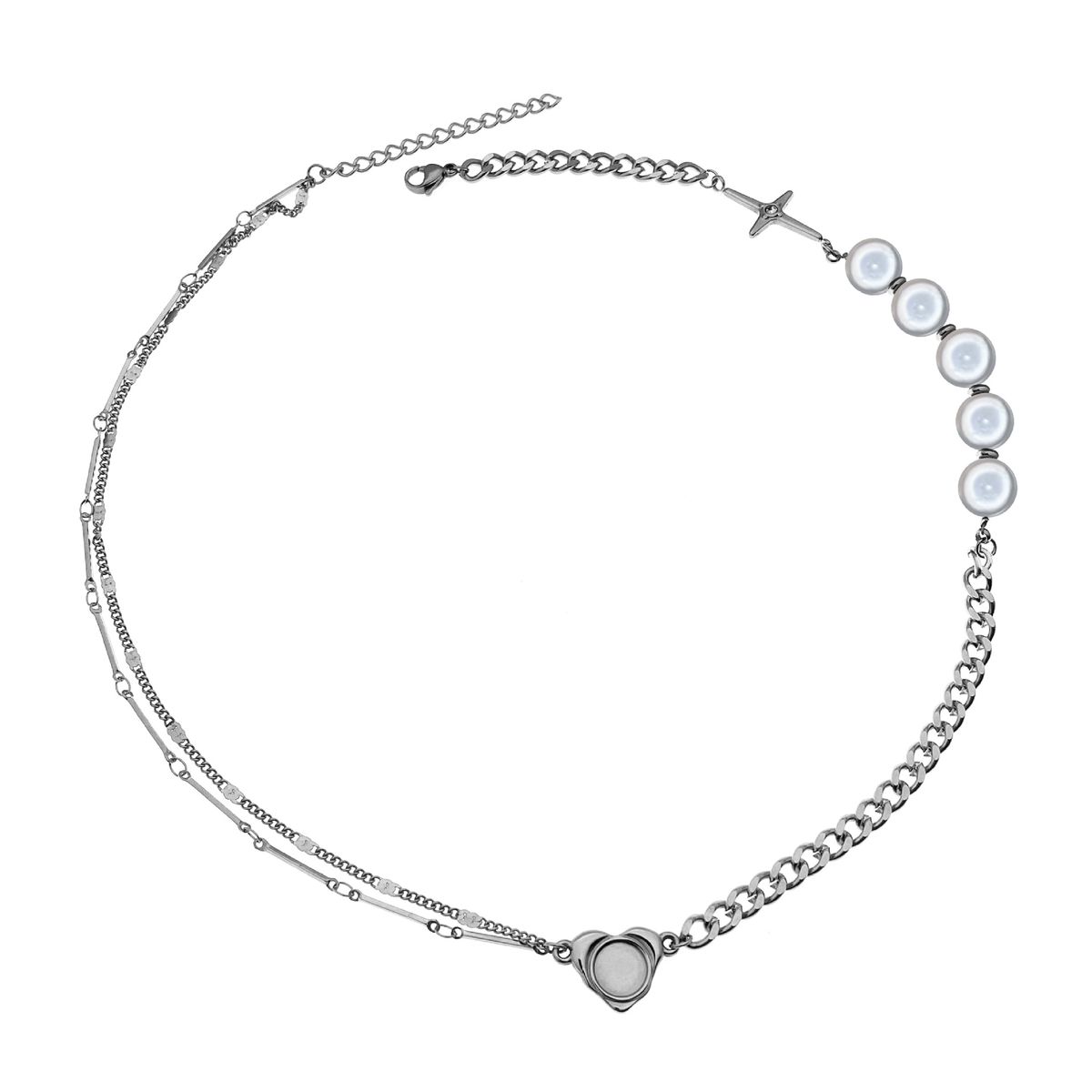 Fashion Creative Splicing Cross Pearl Clavicle Chain Net Celebrity Temperament Heart Shape Long Necklace Female_ipsvogv.com