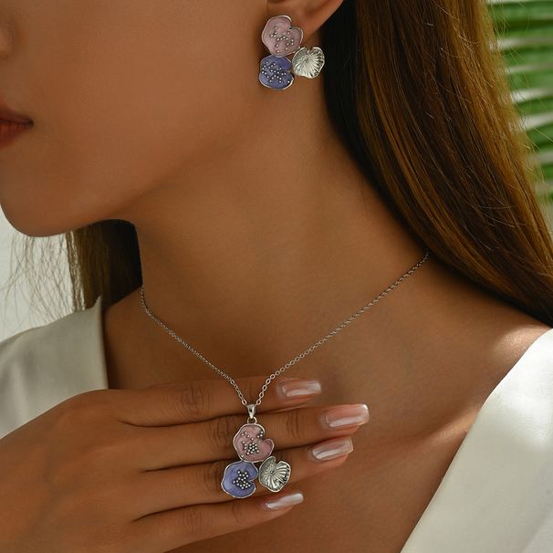 Feng Women's Flower Necklace Earring Set Personalized Drip Oil Niche Design Premium Neck Chain Earrings_ipsvogv.com