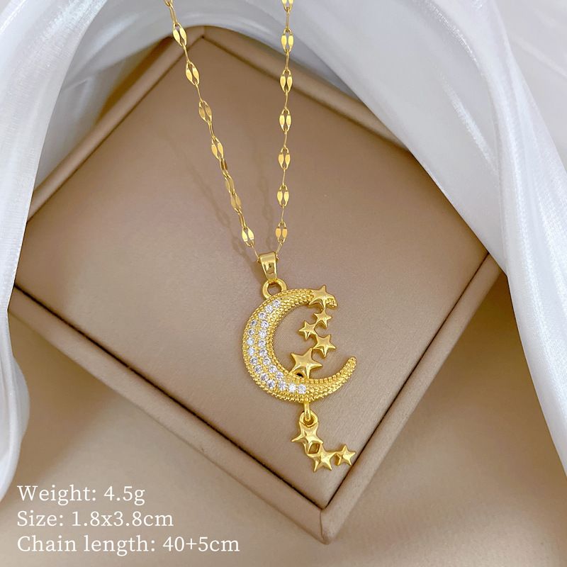 Moon 【 】 Star Tassel Light Luxury Charm Gorgeous Full Diamond Necklace Women's Versatile Clavicle Titanium Steel Chain 【 】_ipsvogv.com