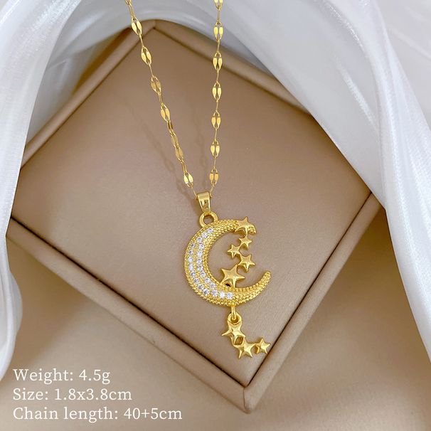 Moon 【 】 Star Tassel Light Luxury Charm Gorgeous Full Diamond Necklace Women's Versatile Clavicle Titanium Steel Chain 【 】_ipsvogv.com