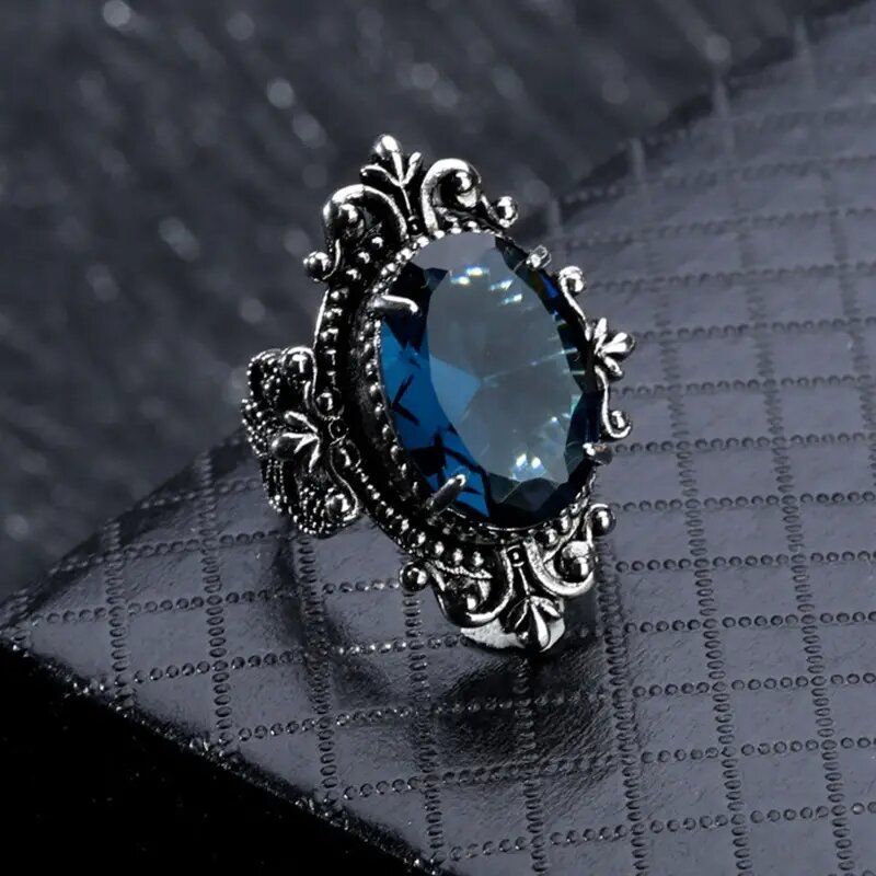 Cao Shifeng Royal New Exaggerated Blue Mirror Personalized Lace Ring_ipsvogv.com