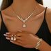 Bridal Dress Water Drop Zircon Necklace Earrings Bracelet Three-Piece Jewelry Set_ipsvogv.com