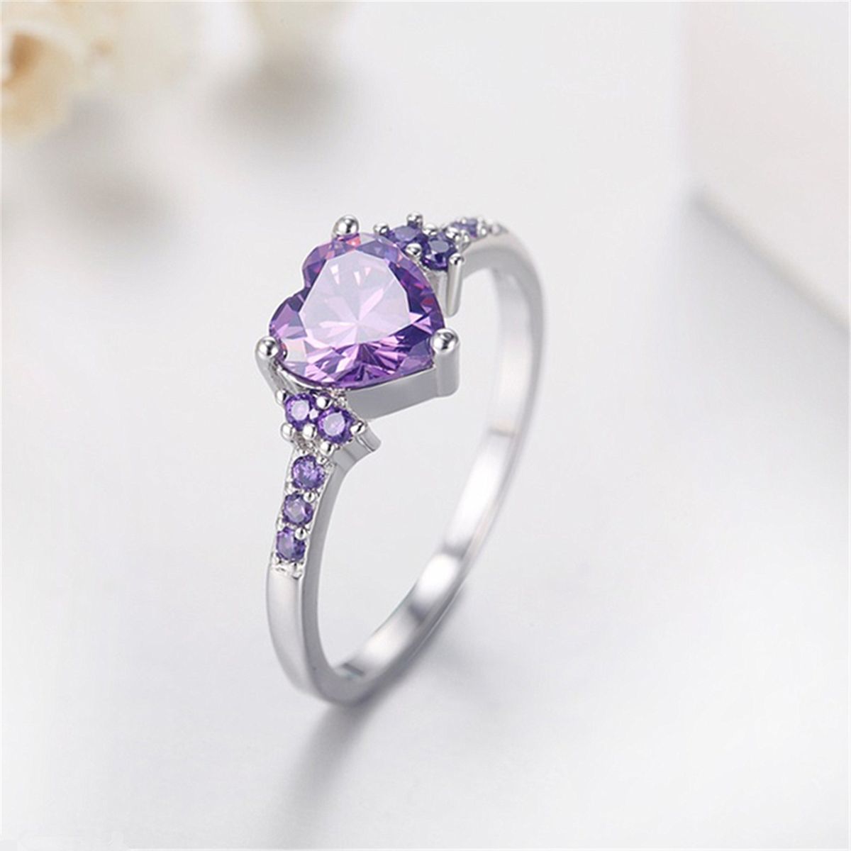 Natural Amethyst Zircon Silver Ring Fashion Wedding Heart Shaped Ring Jewelry Female_ipsvogv.com