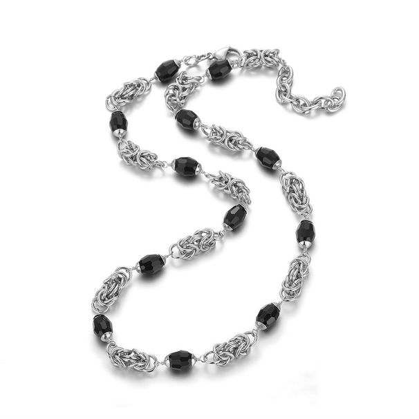 Hip Hop Stainless Steel Cuban Chain Black Bead Handmade Chain Trendy Accessories Thick Chain Necklace Clavicle Chain_ipsvogv.com