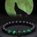 Natural Men's 8mm Tiger Eye Stone Obsidian Beaded Micro Paved Zircon Wolf Head Bracelet Jewelry_ipsvogv.com