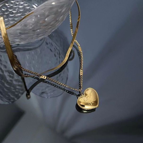 Titanium Steel LOVE Love Double Layer Necklace for Women Folding and Wearing Personalized Versatile Collar Chain_ipsvogv.com