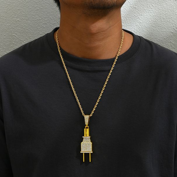 Fashionable hip-hop trend men's necklace, personalized power plug pendant, Cuban chain, new exaggerated neck chain_ipsvogv.com