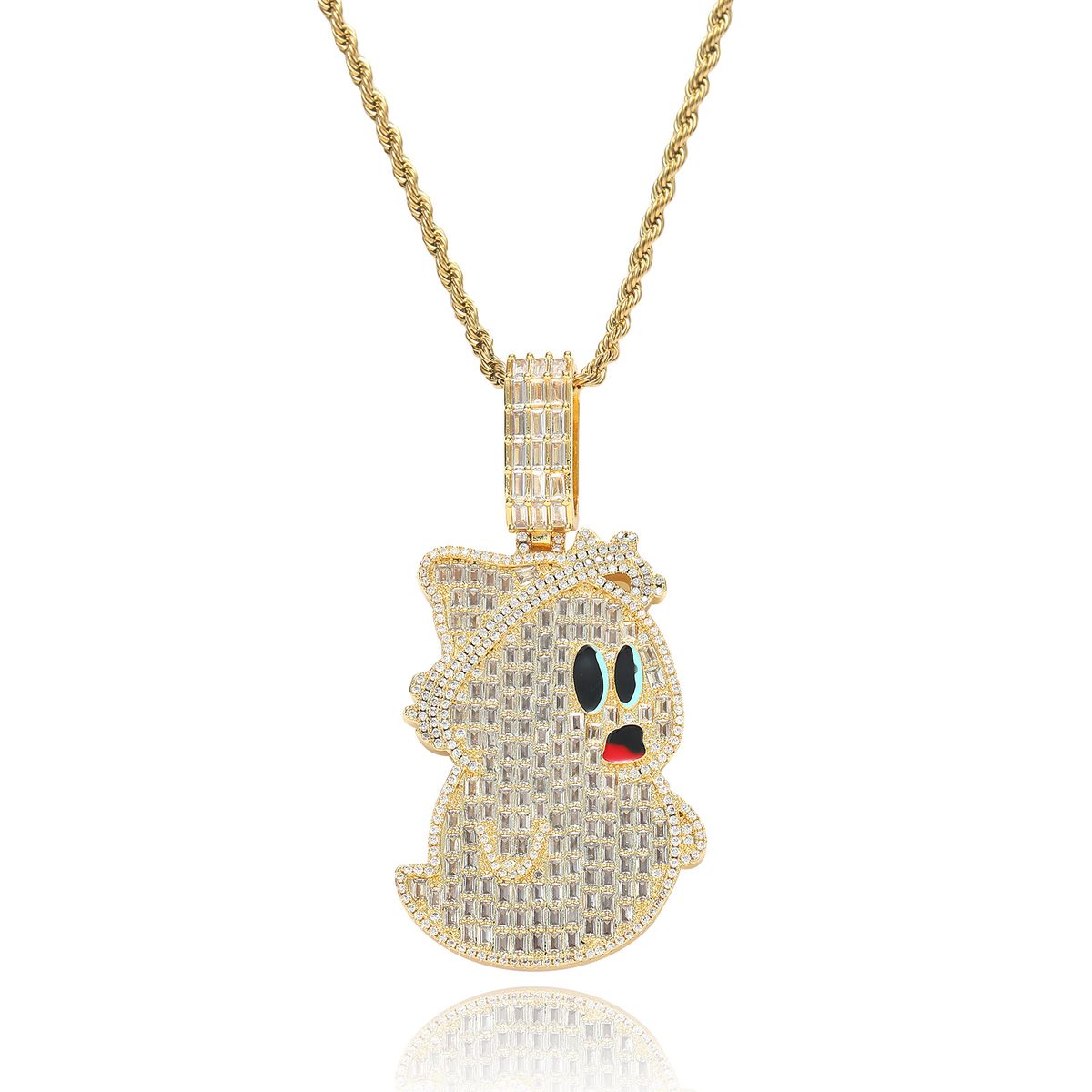 Unisex Hip Hop Cartoon Ghost Pendant T Square Zircon Personality Full Diamond Men's Hip Hop Necklace Niche Accessories_ipsvogv.com