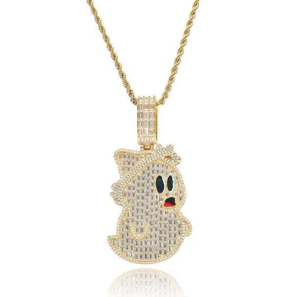 Unisex Hip Hop Cartoon Ghost Pendant T Square Zircon Personality Full Diamond Men's Hip Hop Necklace Niche Accessories_ipsvogv.com