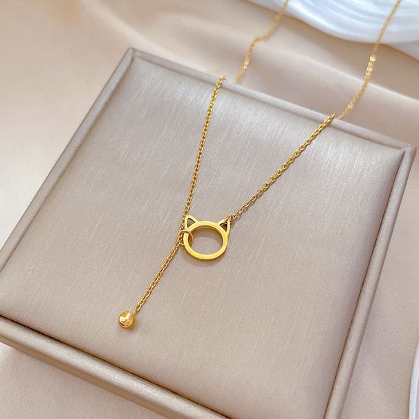 【 Full body titanium steel 】 Cat tassel minimalist gold necklace in the stove, female ins mesh red collarbone chain_ipsvogv.com