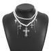 N12274 temperament niche design double-layer pearl personalized three leaf cross multi-layer necklace_ipsvogv.com