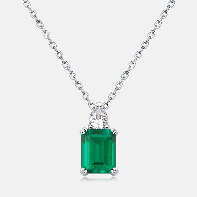 Cultivated emerald vintage pendant S925 silver claw inlaid diamond clavicle pendant light luxury fashion_ipsvogv.com