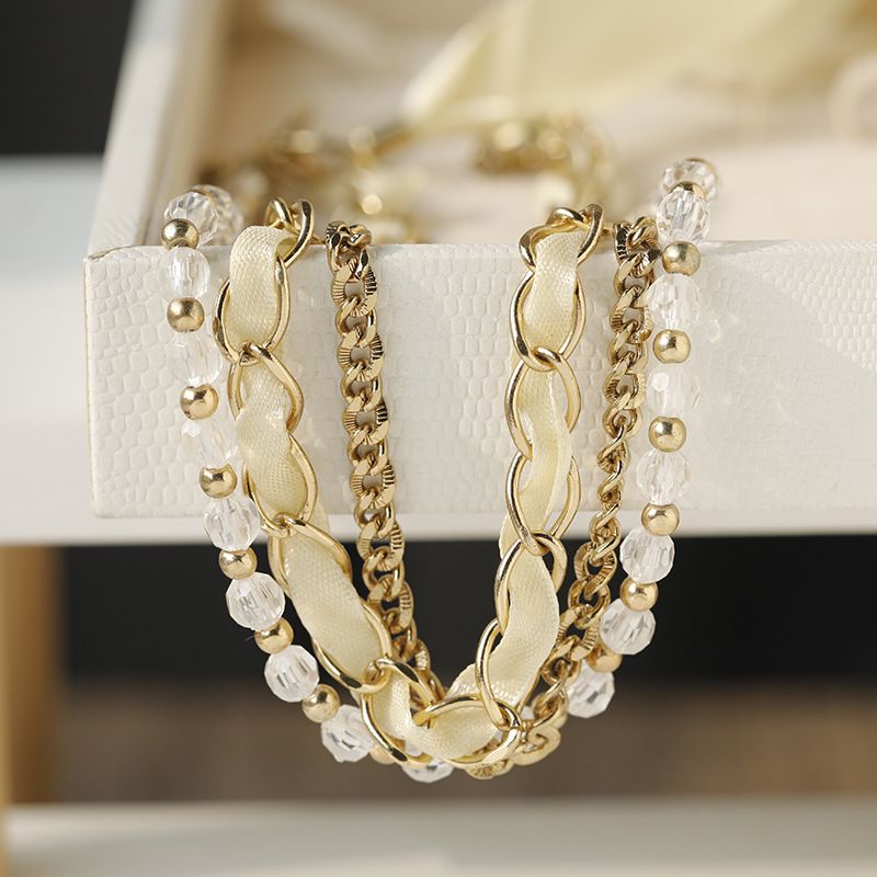 Korean Style Multi-layer Glass Bead Chain Ribbon Necklace Sweet Fashion Niche Design Elegant Versatile Jewelry_ipsvogv.com