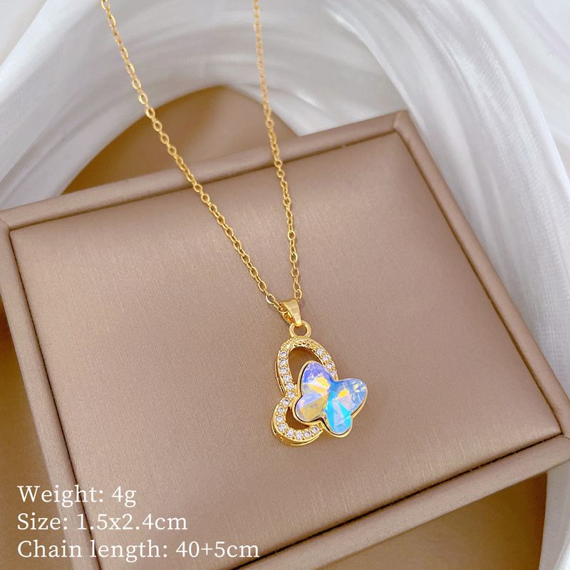 】 Colorful 【 Butterfly Zircon Light Luxury Charm Gorgeous Full Diamond Necklace Women's Versatile Clavicle Titanium 【 】_ipsvogv.com
