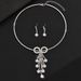 Bridal Leaf Flower Silver Necklace Earrings Two-Piece Rhinestone Claw Chain Jewelry Set_ipsvogv.com