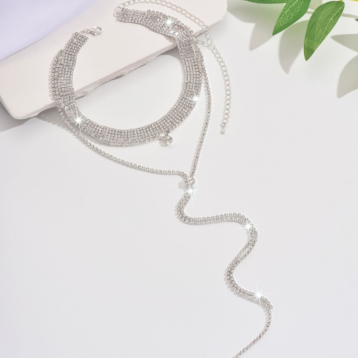 Women’s Jewelry Set Fashion Exaggerated Diamond Studded Oval Necklace Niche Design Water Drop Clavicle Necklace Versatile Temperament Necklace_ipsvogv.com