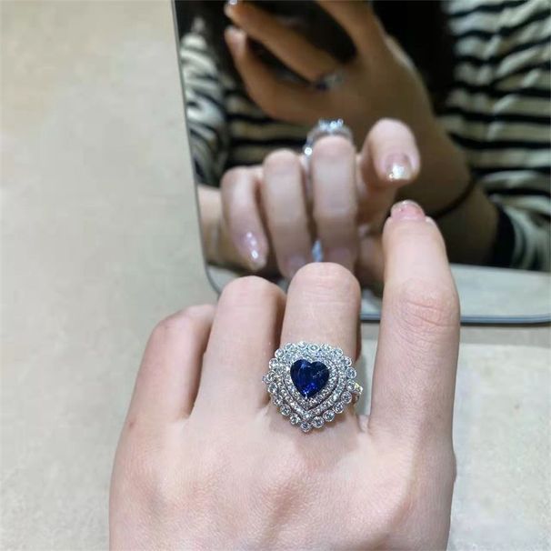 sensitive Advanced Gemstone Blue Zircon Color Niche Design Full Of Zirconium Heart Fashion Open Temperament Index Finger_ipsvogv.com