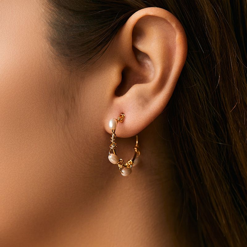 Copper plated K real gold C shaped atmospheric personality earrings environmentally friendly color hand wound pearl design niche temperament earrings_ipsvogv.com
