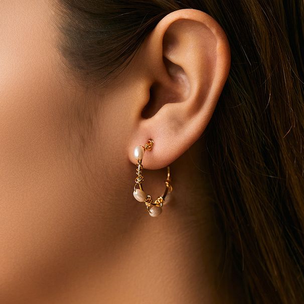 Copper plated K real gold C shaped atmospheric personality earrings environmentally friendly color hand wound pearl design niche temperament earrings_ipsvogv.com