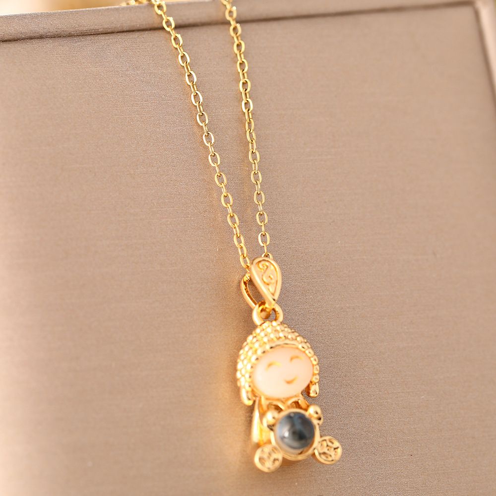 New Internet Celebrity Style Heart Sutra Projection Small Buddha Titanium Steel Necklace Women's Luxury Gold Inlaid Jade_ipsvogv.com