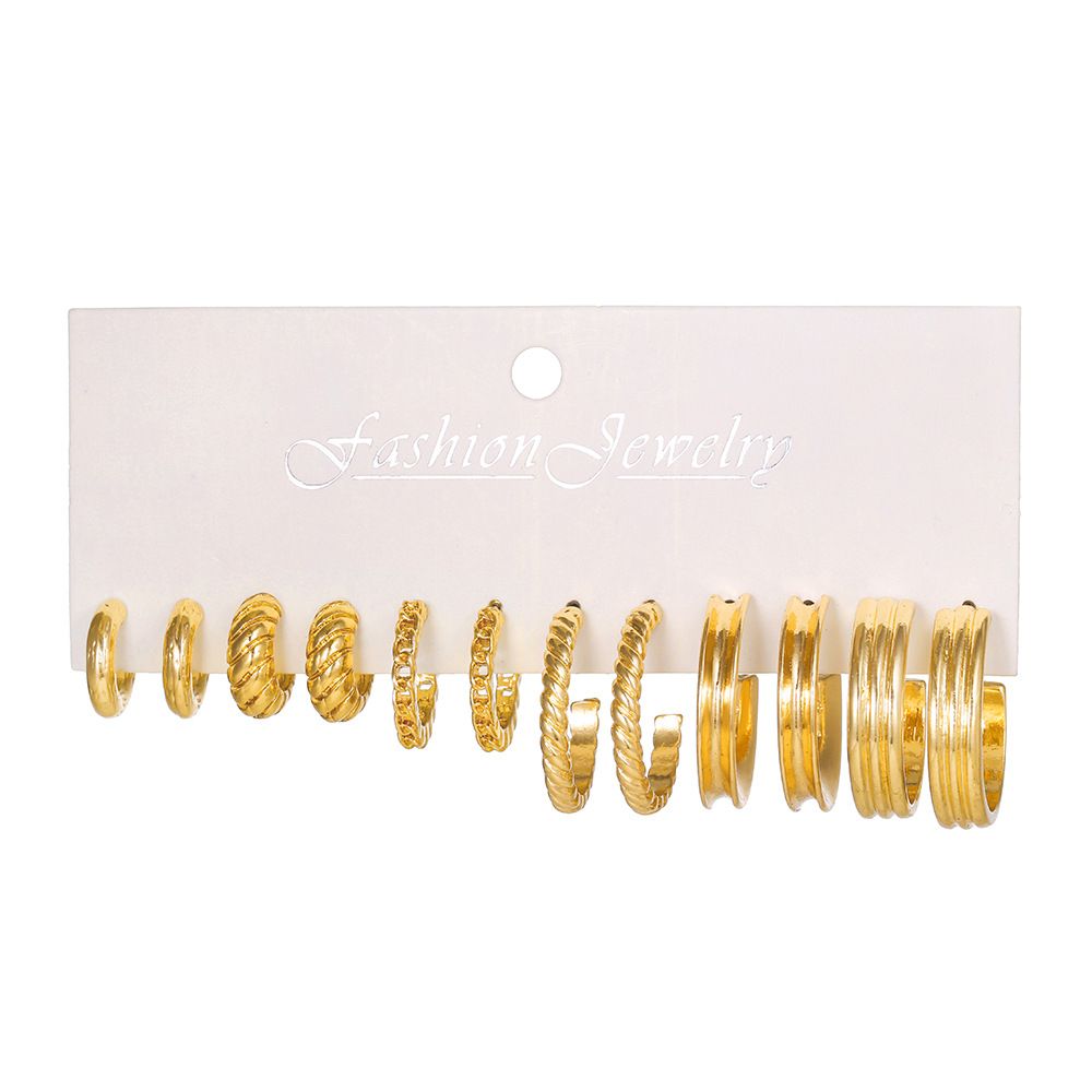 Women’s Jewelry Set Fashion6 Piece Set C Shaped Earrings For Women Retro Diamond Studded Alloy Acrylic Earrings Simple Earrings Set_ipsvogv.com