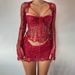 Women's Clothing fashion slim sexy long sleeved woolen short skirt exposed navel T shirt split short four piece set_ipsvogv.com