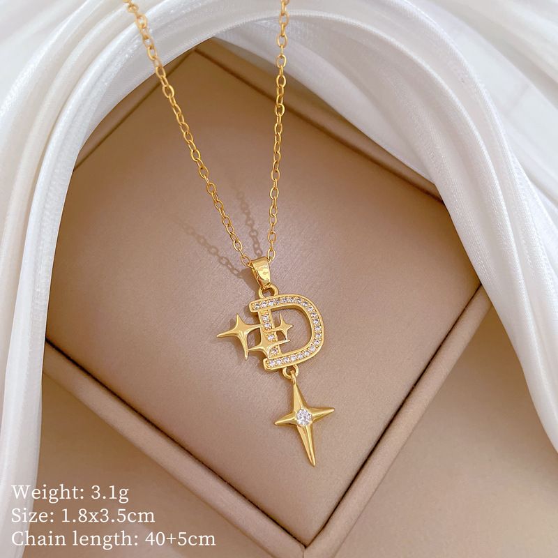 】 D-Shaped 【 Star Light Luxury Charm Gorgeous Full Diamond Necklace Women's Versatile Clavicle Titanium Steel Chain 【 】_ipsvogv.com