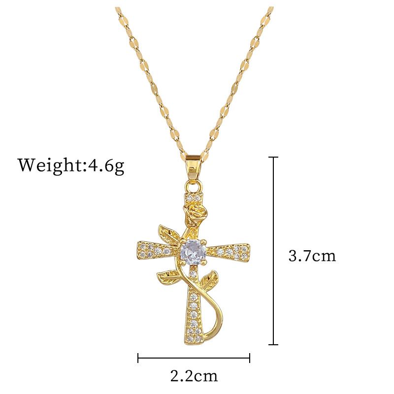 Titanium Steel 【 】 Cross Flower Luxury Charm Internet Red Full Zirconia Necklace Women's Fashion Trend Clavicle Chain 【 】_ipsvogv.com