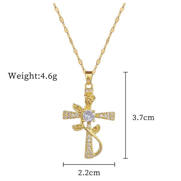 Titanium Steel 【 】 Cross Flower Luxury Charm Internet Red Full Zirconia Necklace Women's Fashion Trend Clavicle Chain 【 】_ipsvogv.com