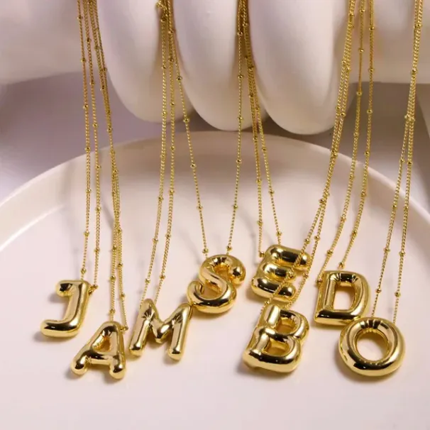 2025 New Arrivals Vinage Sainless Seel Balloon Bubble Chunky Leer Necklace for Women Gold Plaed Iniial Necklaces Collar Jewelry_ipsvogv.com