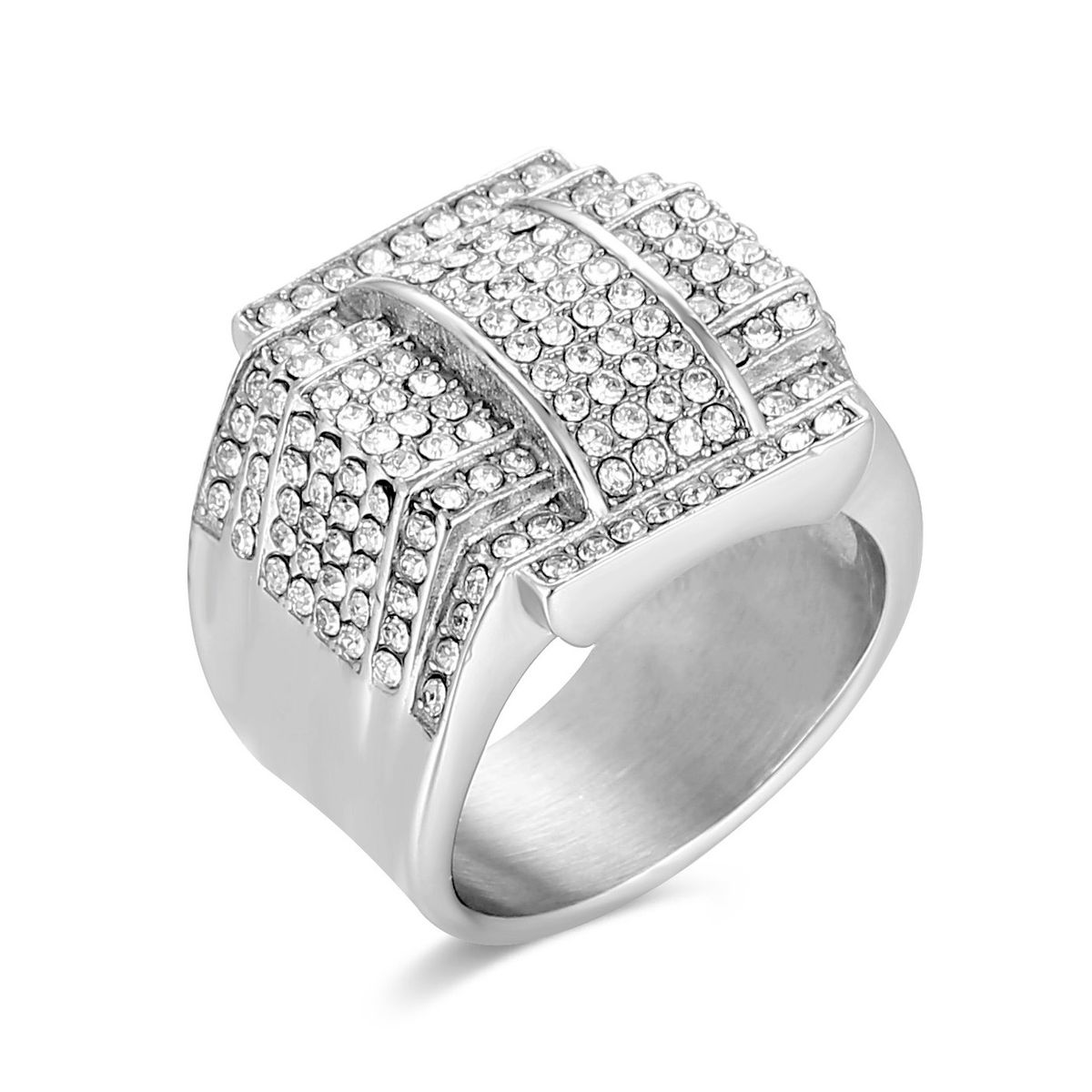 316 Stainless Steel/Titanium Steel Gold-Plated Full Diamond Luxurious Hip-Hop Ring_ipsvogv.com