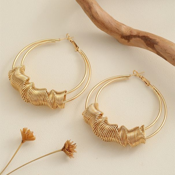 Gold Color Large Hoop Street Style Personality Hollow Exaggerated Fashion Trendy Earrings_ipsvogv.com