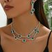 Light luxury style laid necklace set for women, simple double-layer design, emerald earrgs, versatile collarbone_ipsvogv.com