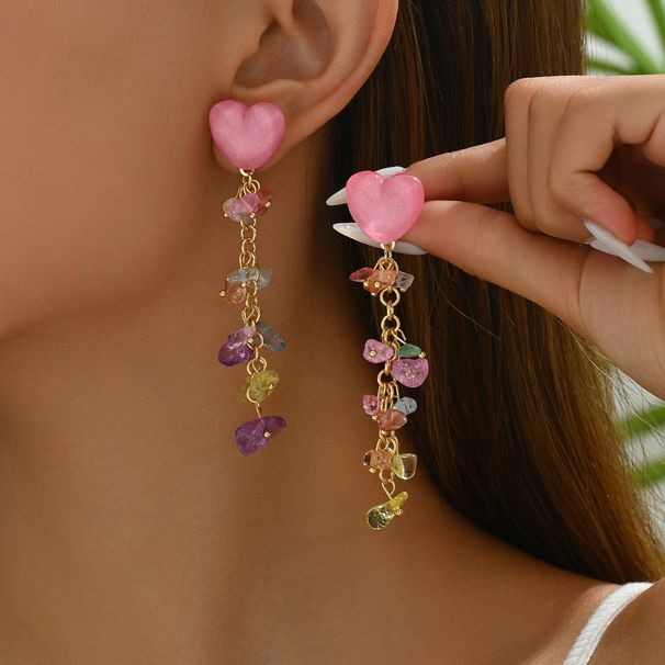 Inssen small, fresh, sweet, Japanese Korean style heart-shaped for women, simple color inlaid with crystal tassel and_ipsvogv.com