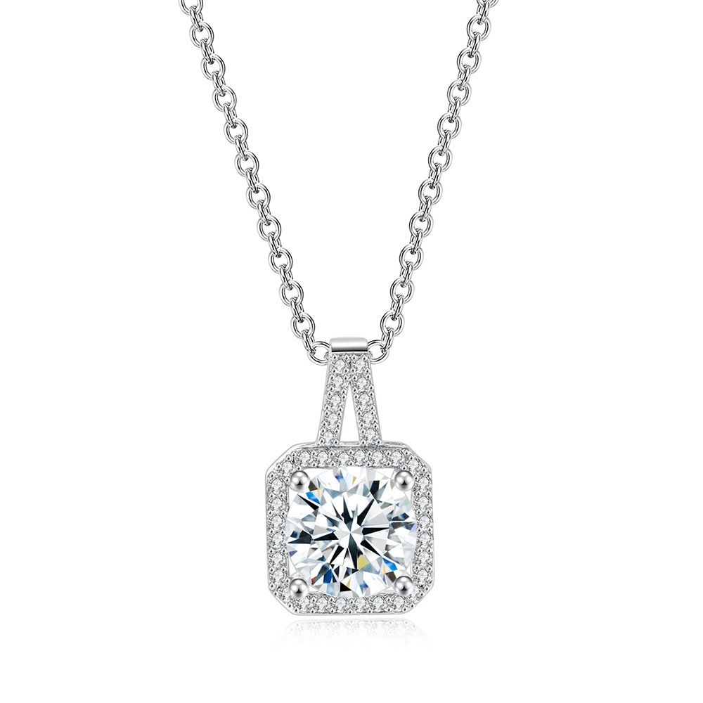 Unisex Classic zircon micro inlaid square pendant necklace for women Fashion platinum plated necklace jewelry_ipsvogv.com