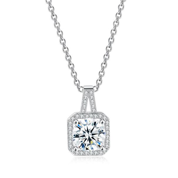 Unisex Classic zircon micro inlaid square pendant necklace for women Fashion platinum plated necklace jewelry_ipsvogv.com