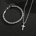 Men's Cuban hip-hop twist chain cross pendant necklace bracelet two-piece suit_ipsvogv.com