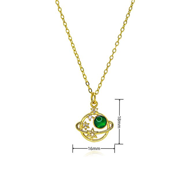Gold Plated Copper Planet Necklace - Micro Inlaid Rhinestone DIY Pendant, Unique Personality Jewelry For Women & Men_ipsvogv.com