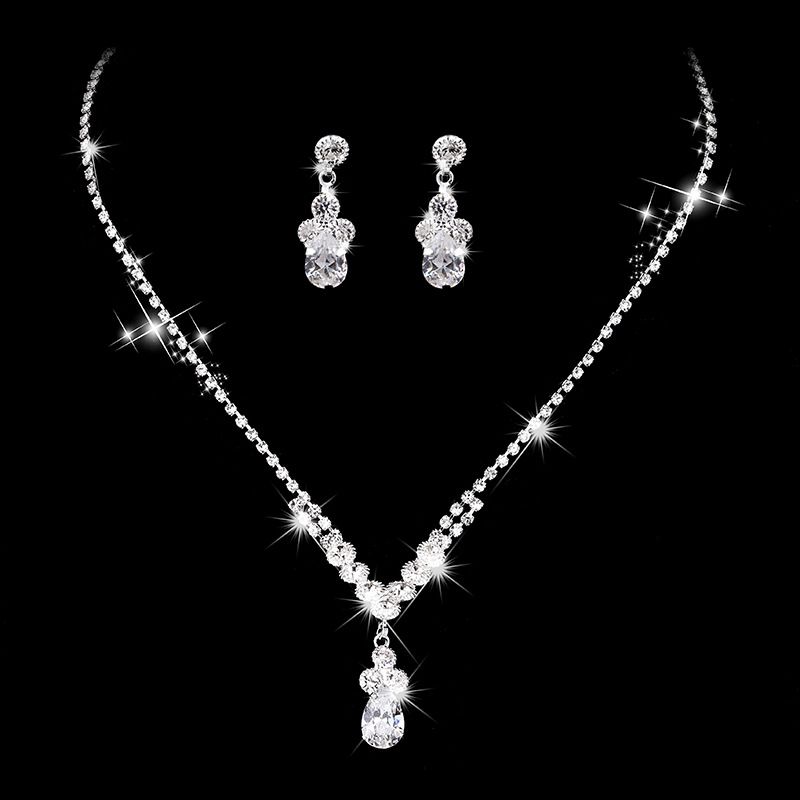 PURE DROP - Zircon Bridal Jewelry Set (Minimalist Water Drop Necklace & Earrings, Wedding Essentials)_ipsvogv.com