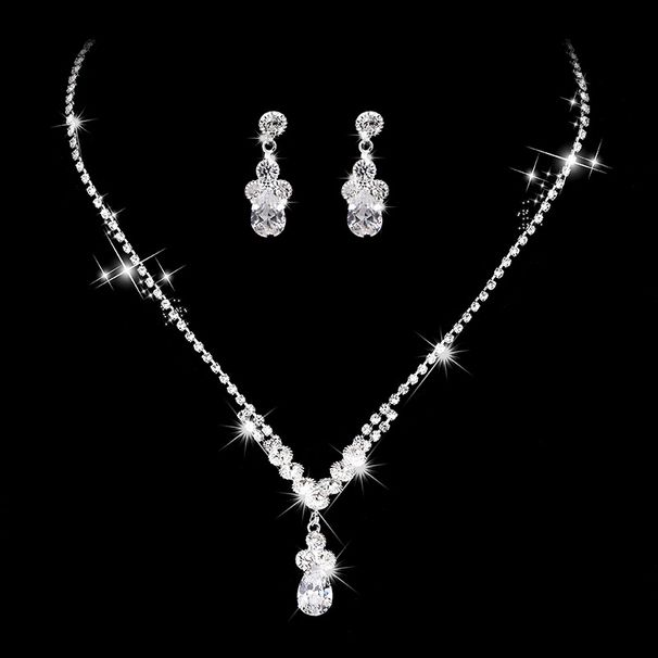 PURE DROP - Zircon Bridal Jewelry Set (Minimalist Water Drop Necklace & Earrings, Wedding Essentials)_ipsvogv.com