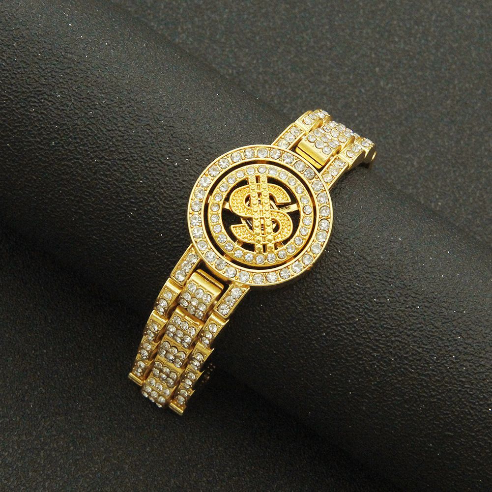 Hip Hop Men's Rotating Dollar Watch with Trendy Personality Cool Full Diamond Punk Bracelet_ipsvogv.com