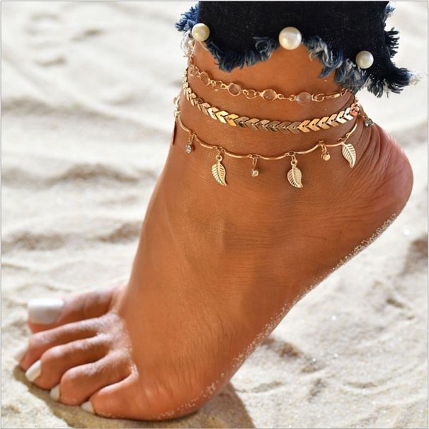 jewelry Hollow leaf personality retro arrow diamond anklet set Tassel alloy three piece set_ipsvogv.com