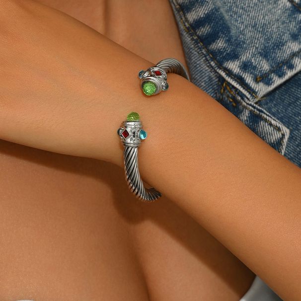 Fashionable Commuter Style Geometric Ladies Bracelet Niche Inlaid With Colored Diamonds Open Adjustable Design Bracelet Female Jewelry_ipsvogv.com