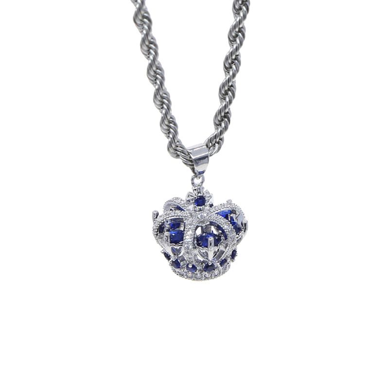 Men's Jewelry Hip Hop New Crown Pendant Diamond Studded Full Diamond Couple Necklace_ipsvogv.com