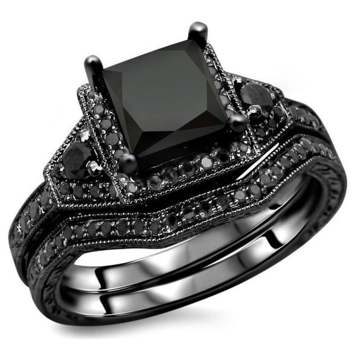 Sanjie Ins Zircon Couple Fashion Women's Gold Black Set Pair Ring Jewelry_ipsvogv.com