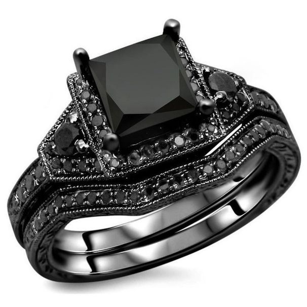 Sanjie Ins Zircon Couple Fashion Women's Gold Black Set Pair Ring Jewelry_ipsvogv.com