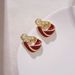 Women's earrings high-end retro slim geometric earrings 2023 autumn and winter burgundy earrings Hong Kong style earrings for women_ipsvogv.com