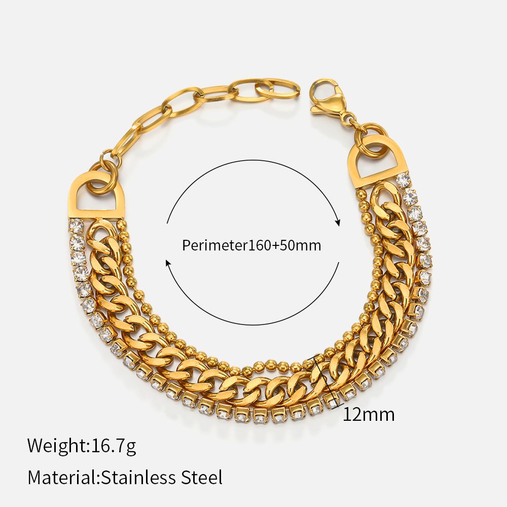 Women’s Jewelry Set Fashion Diamond Three Layer Stainless Steel Bracelet Personality Retro Trend Chain Design Titanium Steel Bracelet Female_ipsvogv.com