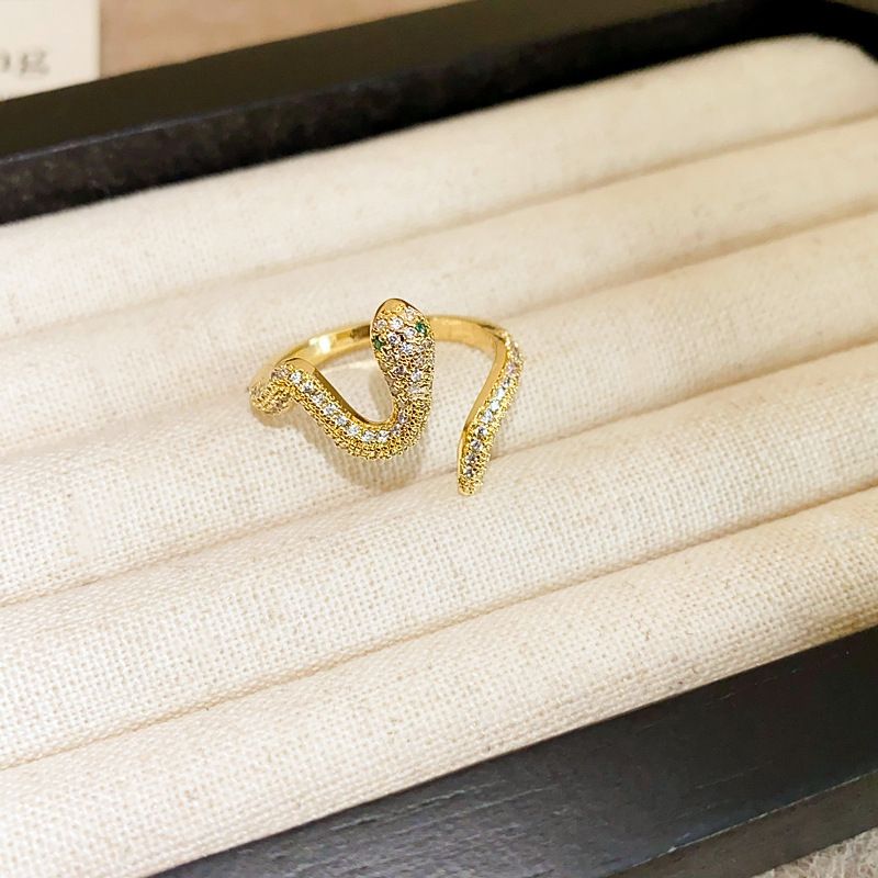 Real Gold Electroplated Curved Snake Opening Korean Style Ins, Fashionable Personalized Index Finger Ring, Light Luxury_ipsvogv.com